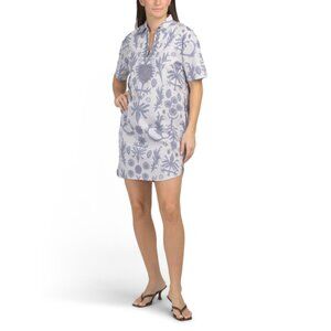 SHERIDAN FRENCH Denim Short Sleeve Ikat Print Mini Dress